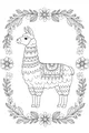 Free Llama Coloring Page - Fancy Llama in Floral Frame (Printable PDF)