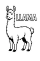 Free Llama Coloring Page - Fluffy Cartoon Llama With LLAMA Letters (Printable PDF)