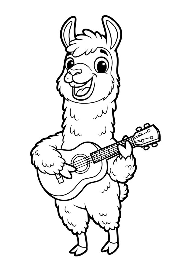 Free Llama Coloring Page - Cute Guitar-Playing Llama (Printable PDF)