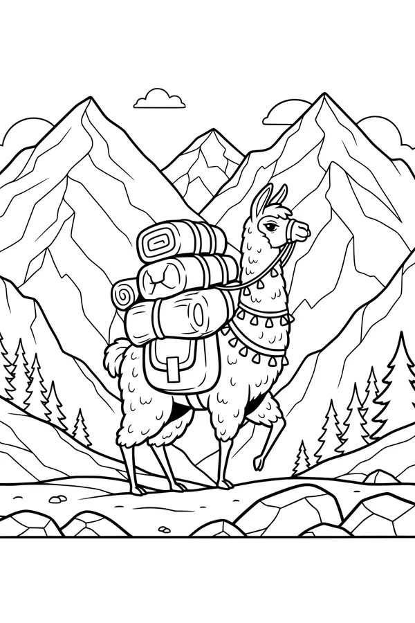 Free Llama Coloring Page - Mountain Trail Pack Adventure (Printable PDF)