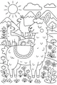 Free Llama Coloring Page - Three Fluffy Llamas in Sunny Mountains (Printable PDF)