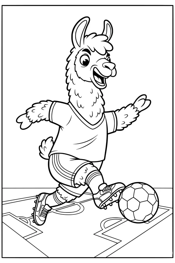 Free Llama Coloring Page - Soccer Star On The Field (Printable PDF)