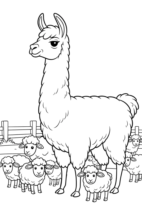 Free Llama and Sheep Coloring Page - Fluffy Farmyard Parade (Printable PDF)