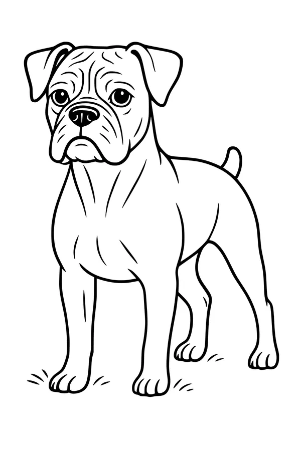 Free Dog Coloring Page - Wrinkle-Nose Puppy in the Yard (Printable PDF)