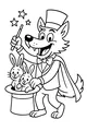 Free Wolf Coloring Page - Magician Wolf With Magic Hat And Rabbits (Printable PDF)