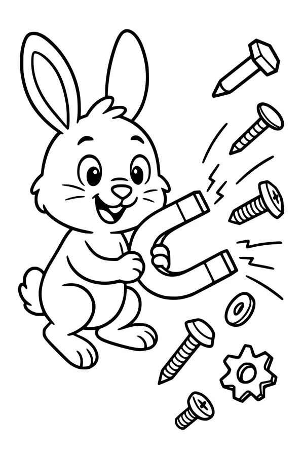 Free Rabbit Coloring Page - Bunny With Mighty Magnet (Printable PDF)