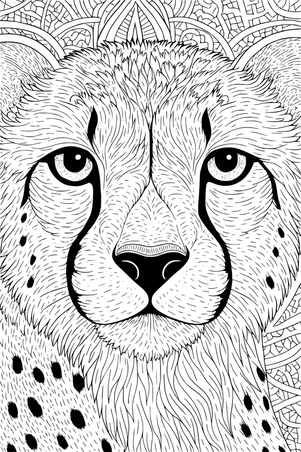 Free Cheetah Coloring Page - Big-Eyed Cheetah Face (Printable PDF)