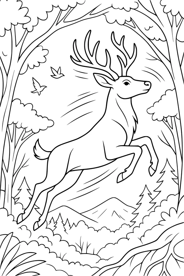 Free Deer Coloring Page - Majestic Stag in Autumn Wind (Printable PDF)
