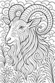 Free Goat Coloring Page - Gentle Goat With Twisty Horns and Flower (Printable PDF)