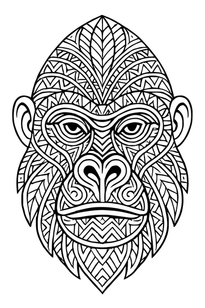 Free Gorilla Coloring Page - Jungle King Face with Zigzag Patterns (Printable PDF)