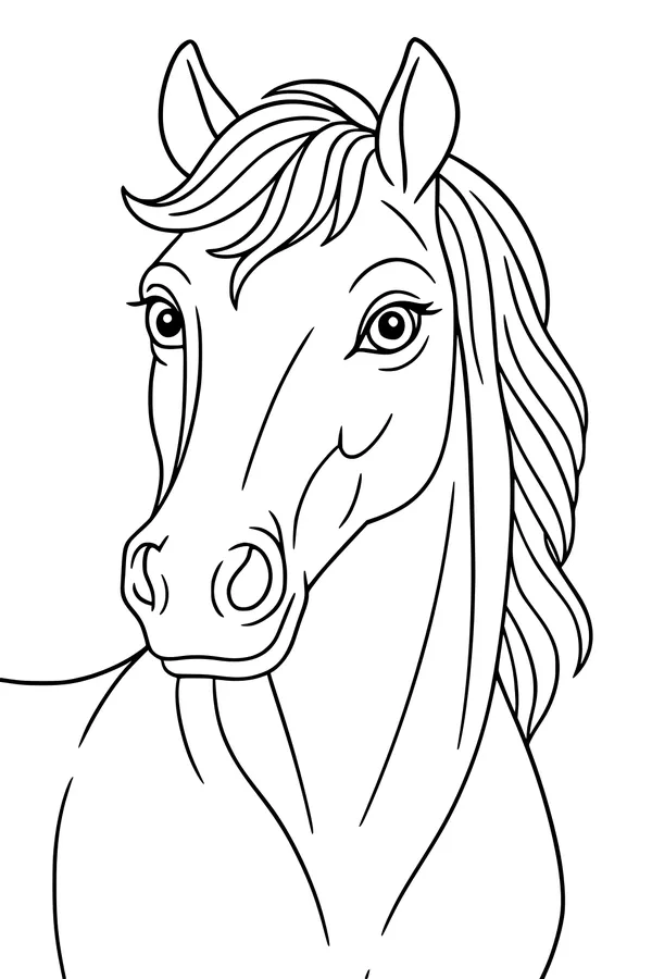 Free Horse Coloring Page - Gentle Horse With Flowing Mane (Printable PDF)