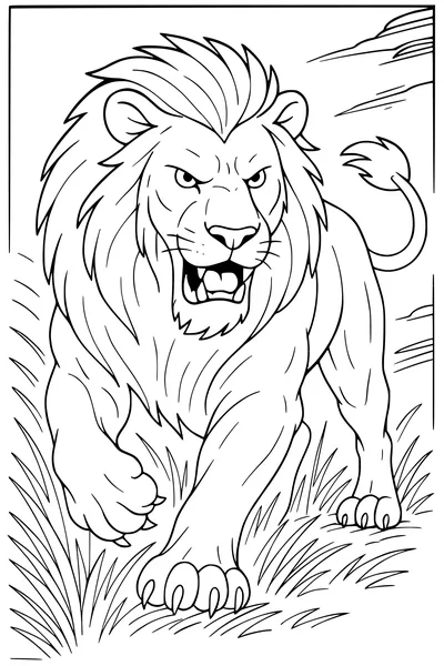 Free Lion Coloring Page - Roaring King in Tall Grass (Printable PDF)