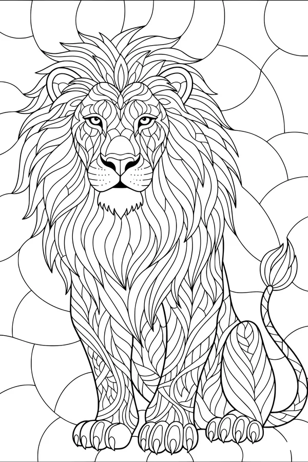 Free Lion Coloring Page - Regal King with Patterned Mane (Printable PDF)