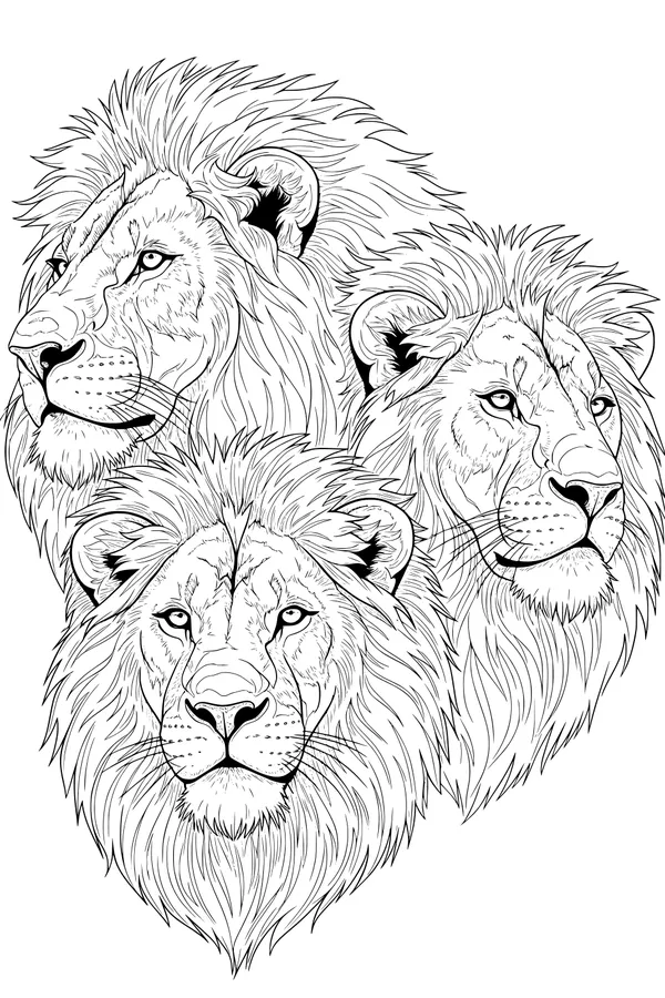 Free Lion Coloring Page - Three Male Brothers With Majestic Manes (Printable PDF)