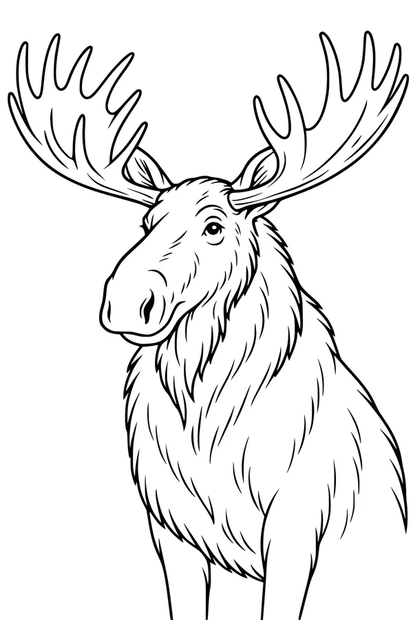 Free Moose Coloring Page - Front View With Giant Antlers (Printable PDF)