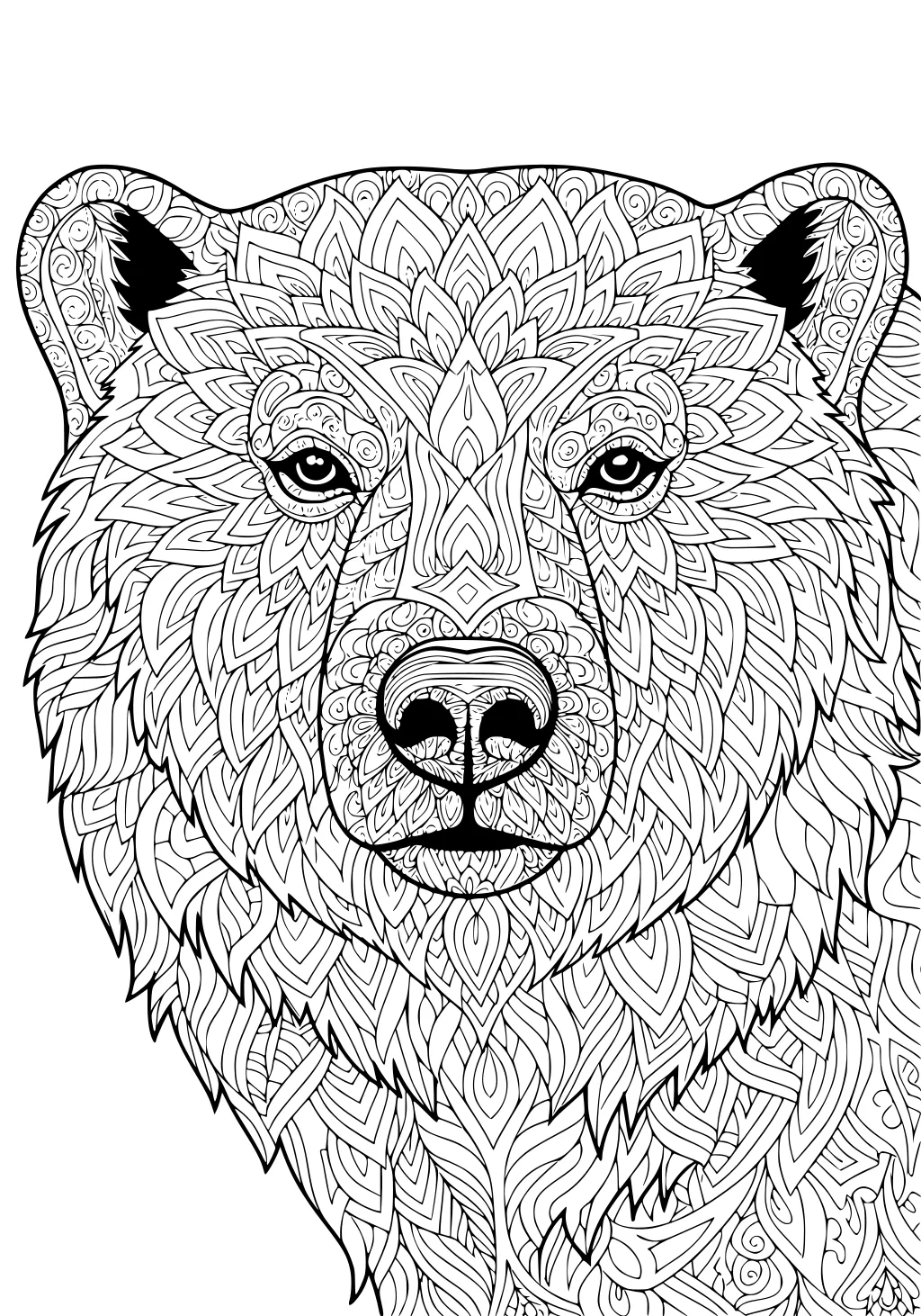 Polar bear head with intricate leaf and swirl patterns covering the fur, with detailed eyes and nose.