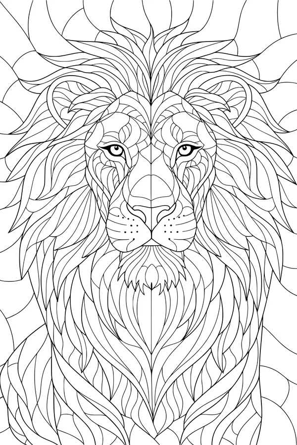 Free Lion Coloring Page - Detailed Geometric Mane Portrait (Printable PDF)