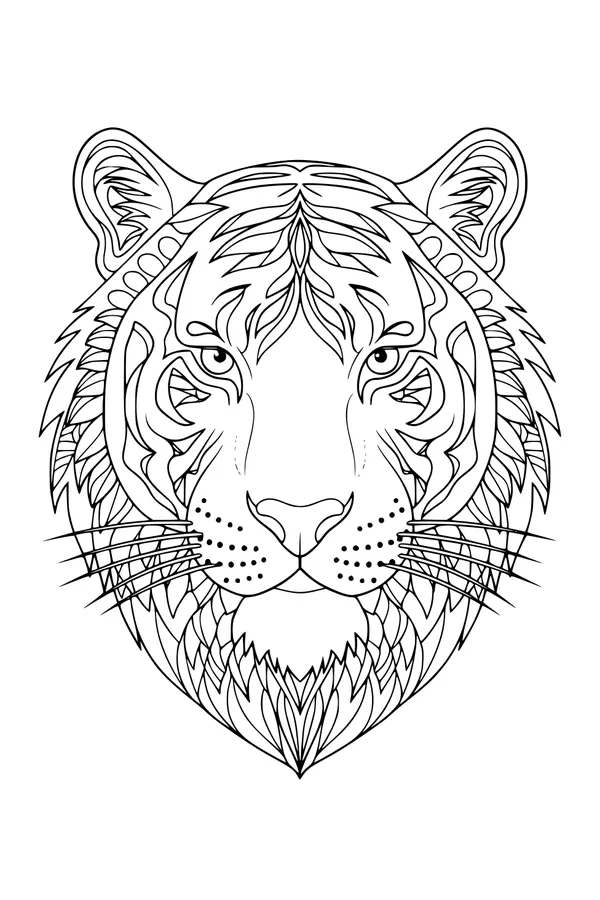 Free Tiger Coloring Page - Majestic Striped Tiger Head (Printable PDF)