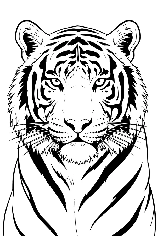 Free Tiger Coloring Page - Regal Striped Portrait (Printable PDF)