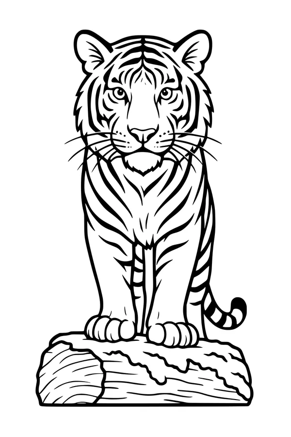 Free Tiger Coloring Page - Jungle Log Pose With Stripes (Printable PDF)