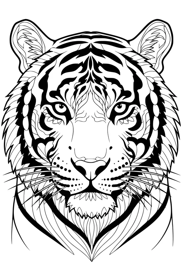 Free Tiger Coloring Page - Bold Striped Face With Whiskers (Printable PDF)