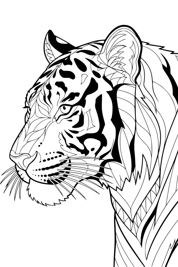 Free Tiger Coloring Page - Bold Profile With Stripes (Printable PDF)