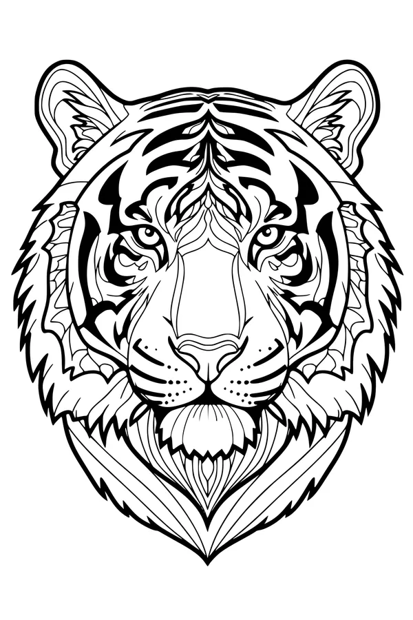 Free Tiger Coloring Page - Front-Facing Jungle King Portrait (Printable PDF)