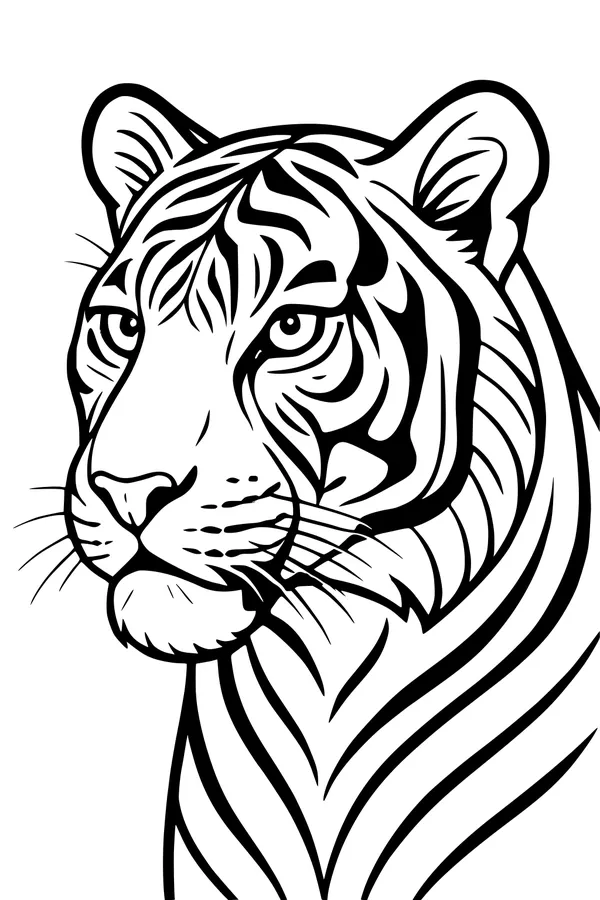 Free Tiger Coloring Page - Majestic Stripe-Faced Portrait (Printable PDF)