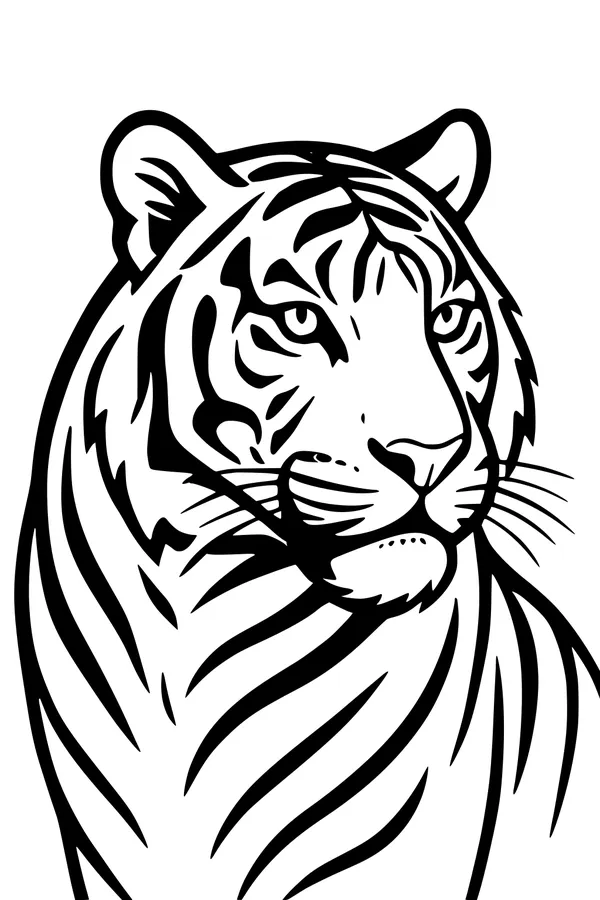 Free Tiger Coloring Page - Realistic Striped Tiger Portrait (Printable PDF)