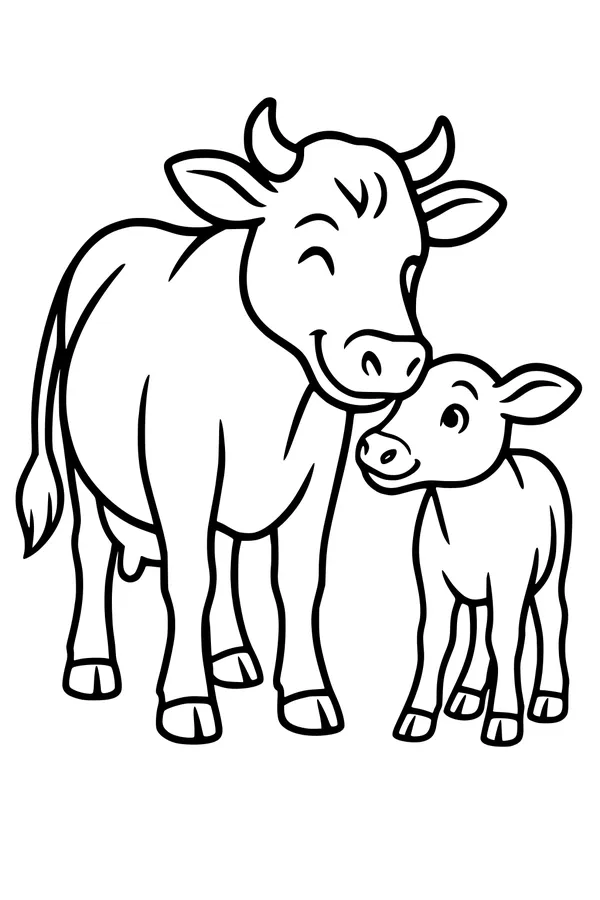 Free Cow Coloring Page - Mama Cow Nuzzling Her Calf (Printable PDF)