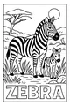 Free Zebra Coloring Page - Mama Zebra and Foal in African Savanna (Printable PDF)