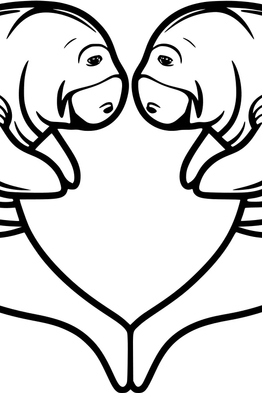 Free Manatee Coloring Page - Heart-Shaped Manatee Friends (Printable PDF)