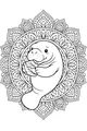 Free Manatee Coloring Page - Smiling Sea Cow With Lettuce Mandala (Printable PDF)