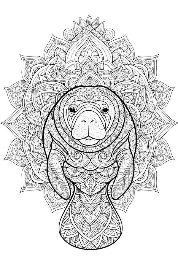 Free Manatee Coloring Page - Intricate Mandala Sea Design (Printable PDF)