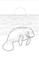 Free Manatee Coloring Page - Gentle Sea Sunset Scene (Printable PDF)