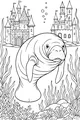 Free Manatee Coloring Page - Gentle Underwater Castle Swim (Printable PDF)