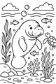Free Manatee Coloring Page - Underwater Swim With Turtle and Fish (Printable PDF)