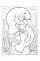 Free Manatee Coloring Page - Two Smiling Manatees Underwater (Printable PDF)