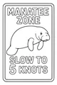 Free Manatee Coloring Page - Gentle Swimmer By Manatee Zone Sign (Printable PDF)