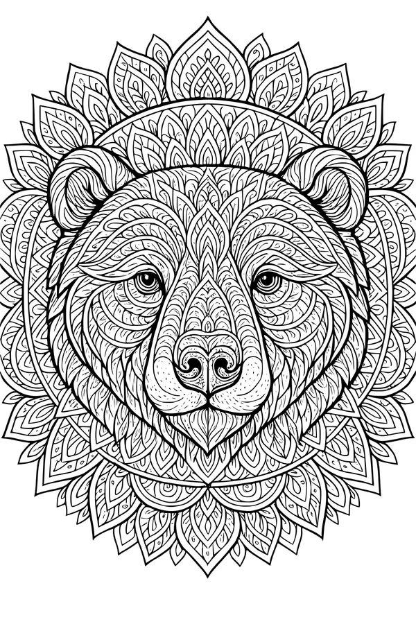 Free Bear Coloring Page - Mandala Forest Guardian Portrait (Printable PDF)