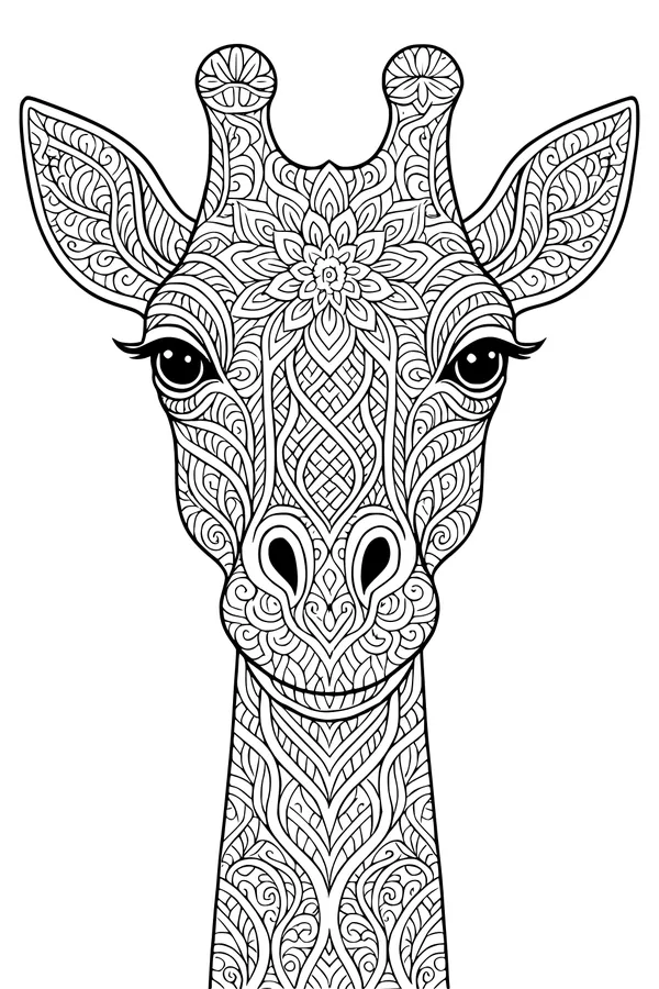 Free Giraffe Coloring Page - Intricate Patterned Giraffe Face (Printable PDF)