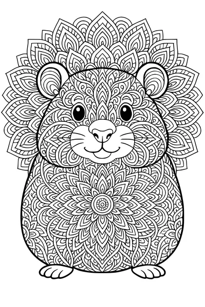 Free Hamster Coloring Page - Mandala Flowerburst Fur (Printable PDF)