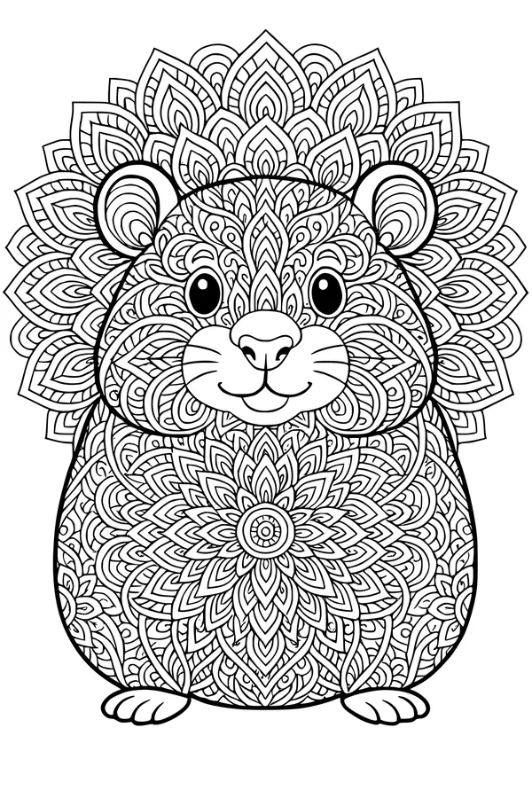 Free Hamster Coloring Page - Mandala Flowerburst Fur (Printable PDF)