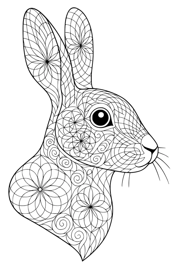 Free Hare Coloring Page - Intricate Patterned Hare Head (Printable PDF)