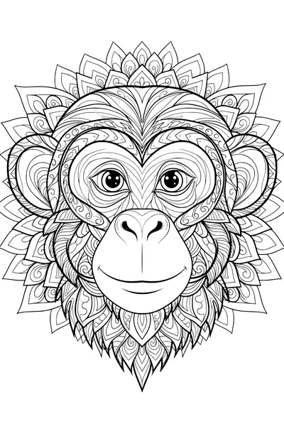 Free Monkey Coloring Page - Swirly Fur Jungle Mandala (Printable PDF)