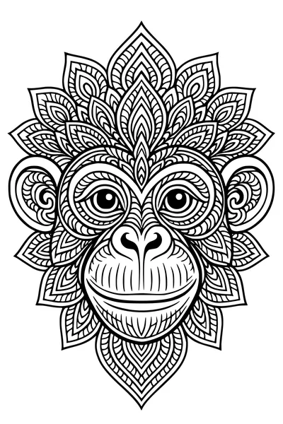 Free Monkey Coloring Page - Smiling Jungle Face With Leafy Crown (Printable PDF)