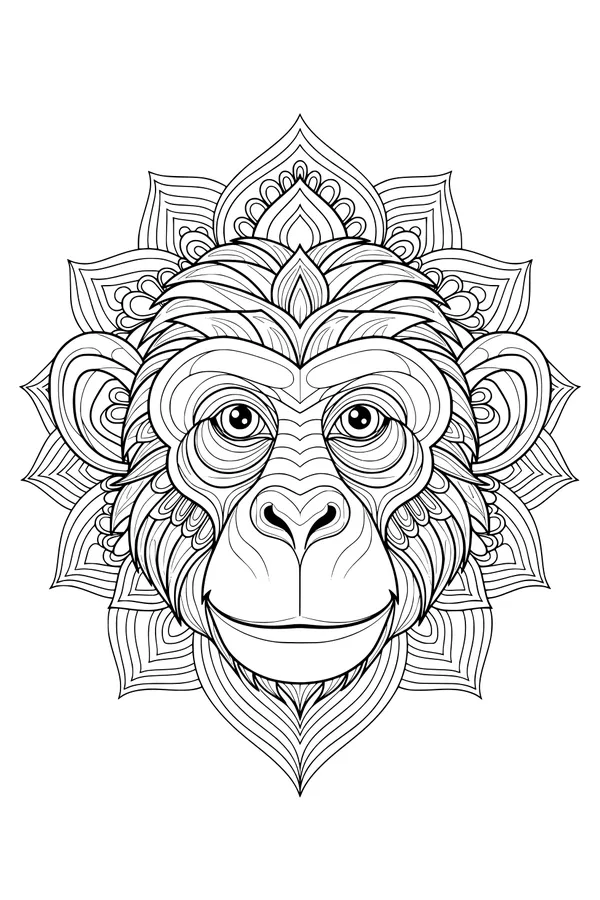 Free Monkey Coloring Page - Mandala Mane Face Design (Printable PDF)