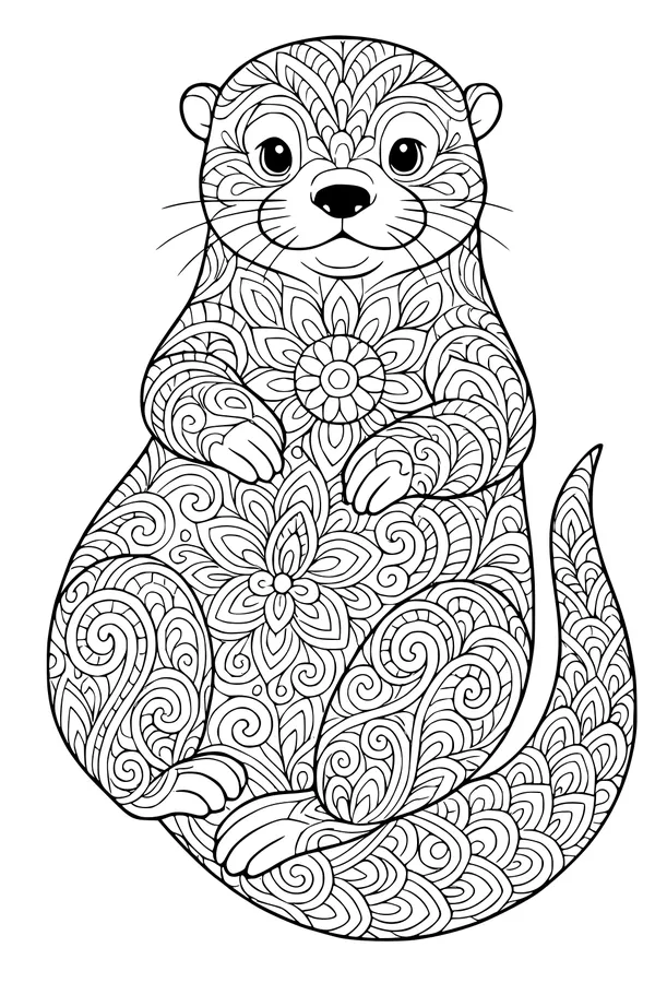 Free Otter Coloring Page - Flowery Patterned River Friend (Printable PDF)
