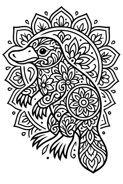 Free Platypus Coloring Page - Mandala Flowers and Leafy Patterns (Printable PDF)