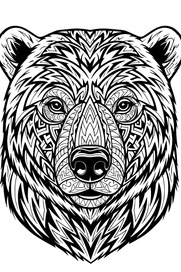 Free Polar Bear Coloring Page - Intricate Fancy Bear Face (Printable PDF)
